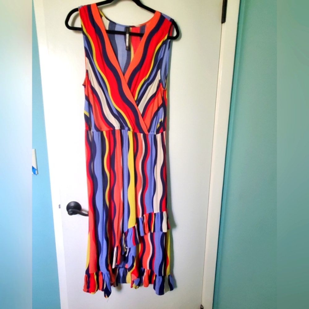 Plenty by Tracy Reese multicolored sleeveless dress with ruffle detail. Sz L